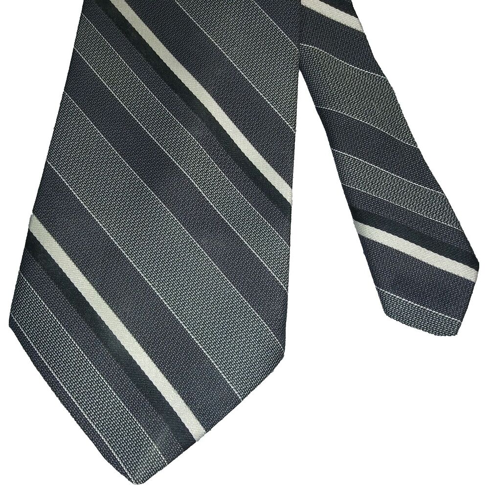 Vintage Ketch Tie Polyester Black White and Grey Striped Career Business